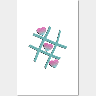Cute School Shirt for Girls, Women Tic Tac Toe Love Game Teal, Pink Heart Gift Posters and Art